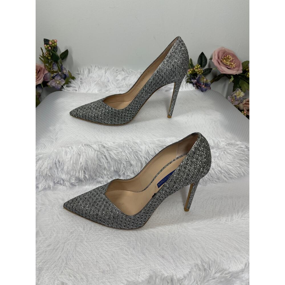 Stuart Weitzman Embellished Pumps Women's 9 Metallic Silver Modern Minimalist